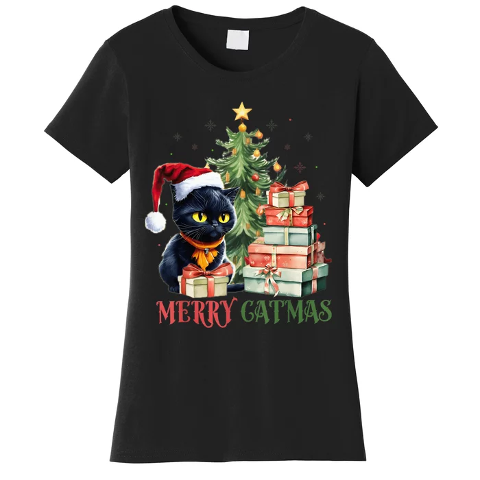 Merry Catmas Cat Christmas Tree Kid Girls Boy Meowy Catmas Women's T-Shirt