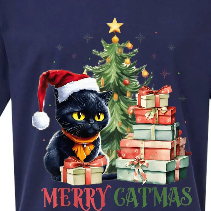 Merry Catmas Cat Christmas Tree Kid Girls Boy Meowy Catmas Sueded Cloud Jersey T-Shirt