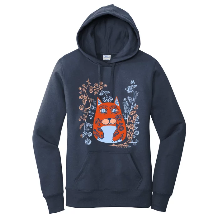 Magic Cat Cute Floral Vintage Ukrainian Vyshyvanka Style Women's Pullover Hoodie