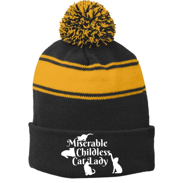 Miserable Childless Cat Lady Stripe Pom Pom Beanie