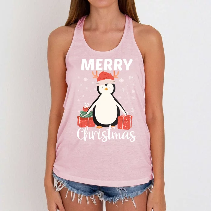 Merry Christmas Cute Penguin Animal Winter Xmas Bird Lover Cute Gift Women's Knotted Racerback Tank