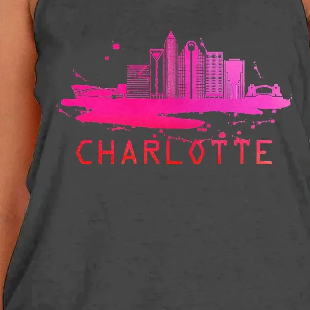 Modern Charlotte Cityscape Souvenir Charlotte Skyline Women's Knotted Racerback Tank