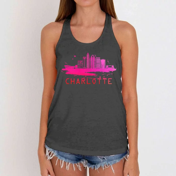 Modern Charlotte Cityscape Souvenir Charlotte Skyline Women's Knotted Racerback Tank