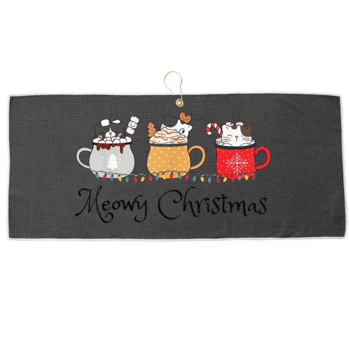 Meowy Catmas Cat Christmas Cute Kitten Cats Santa Hat Xmas Large Microfiber Waffle Golf Towel