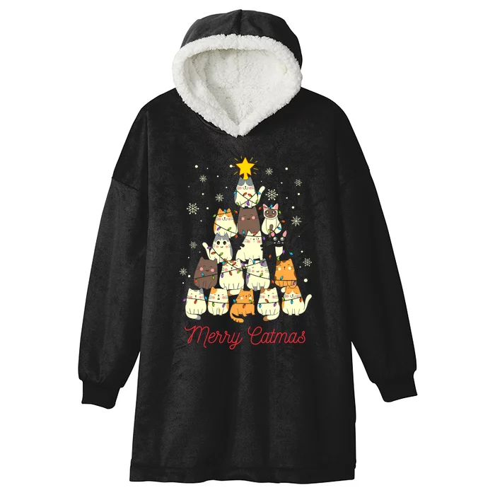 Merry Catmas Cat Christmas Tree Cat Lover Hooded Wearable Blanket