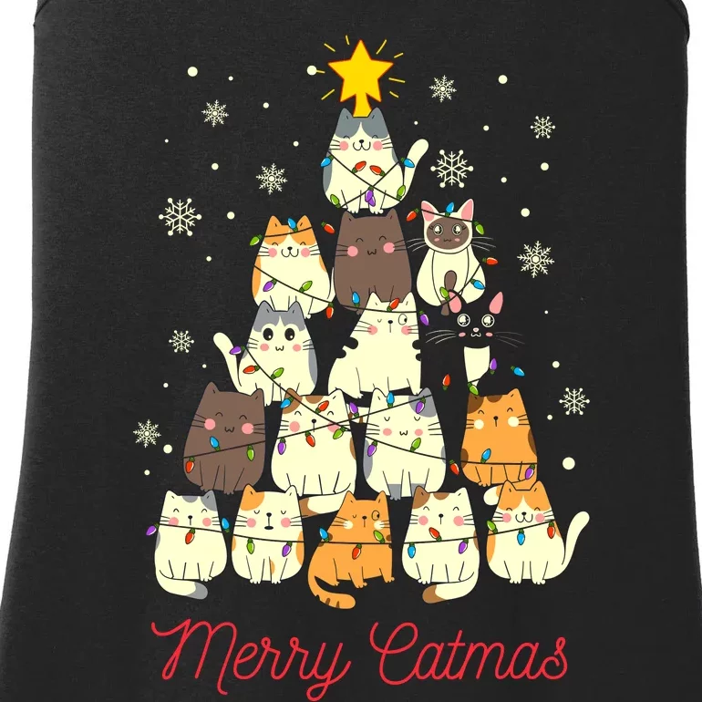 Merry Catmas Cat Christmas Tree Cat Lover Ladies Essential Tank