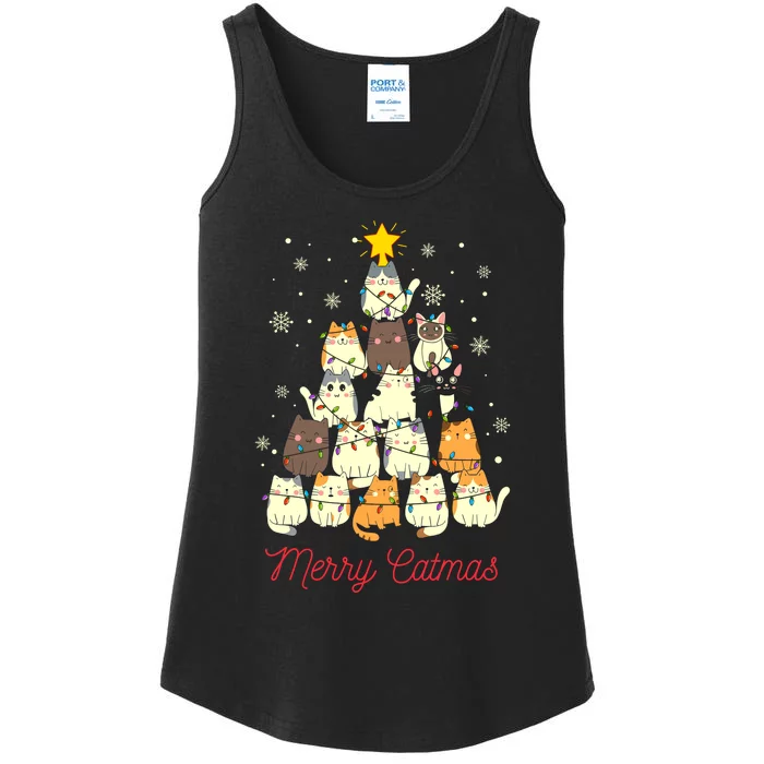 Merry Catmas Cat Christmas Tree Cat Lover Ladies Essential Tank