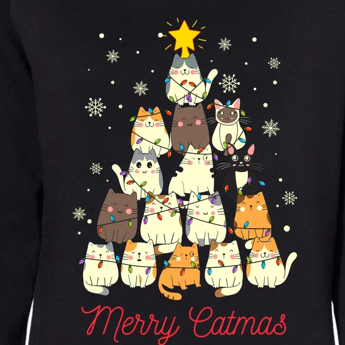 Merry Catmas Cat Christmas Tree Cat Lover Womens California Wash Sweatshirt