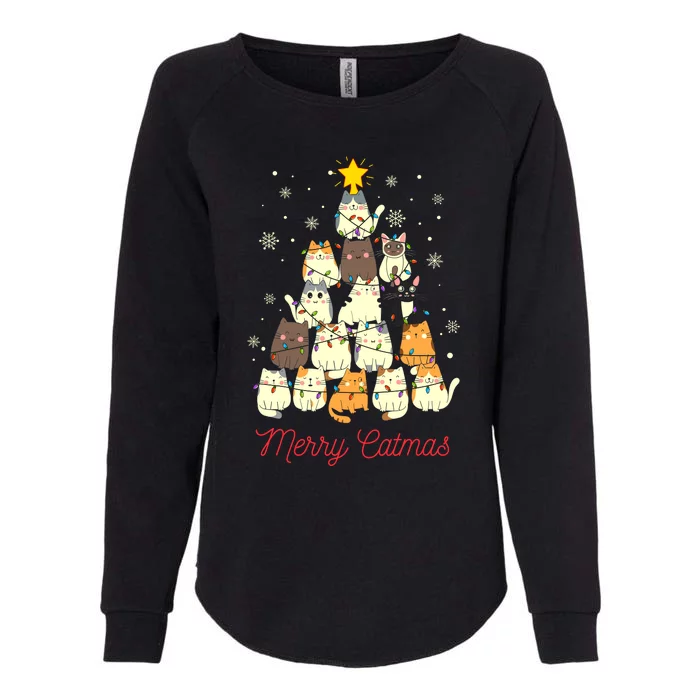 Merry Catmas Cat Christmas Tree Cat Lover Womens California Wash Sweatshirt