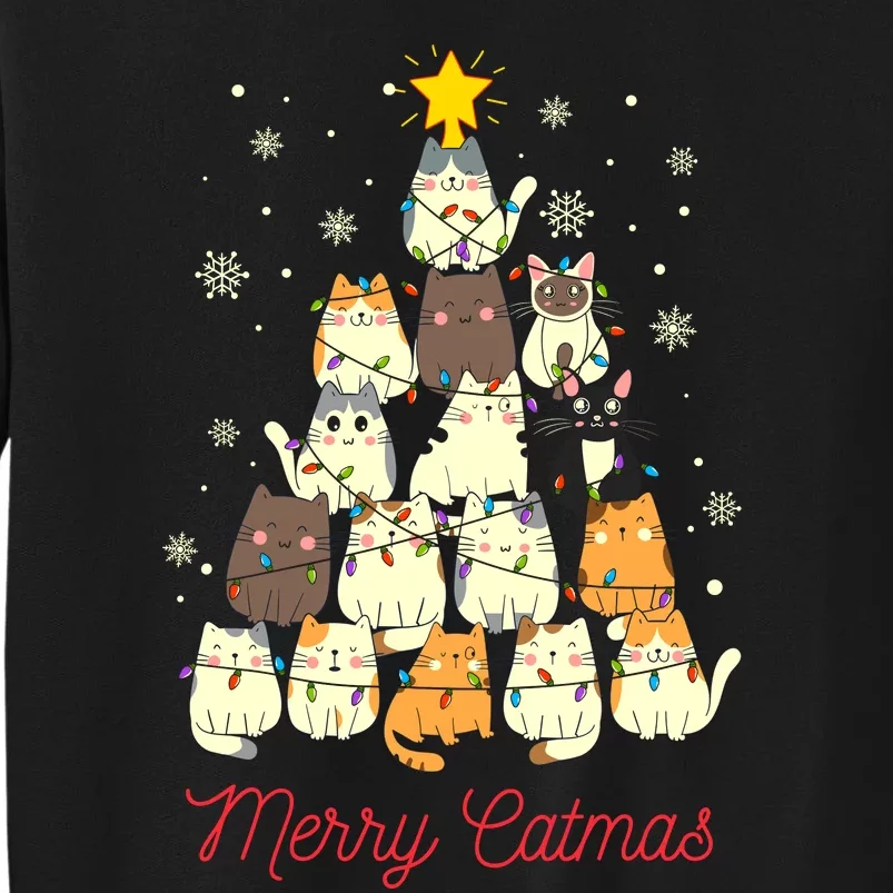 Merry Catmas Cat Christmas Tree Cat Lover Tall Sweatshirt