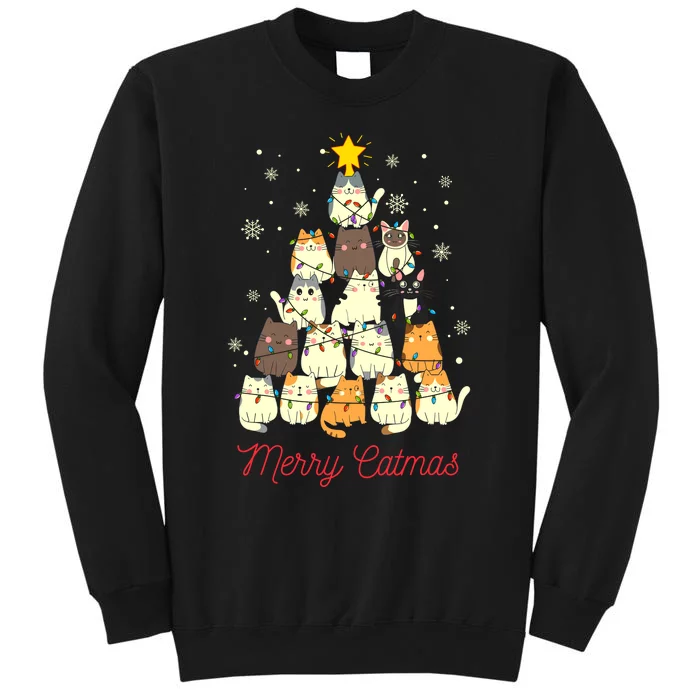 Merry Catmas Cat Christmas Tree Cat Lover Tall Sweatshirt