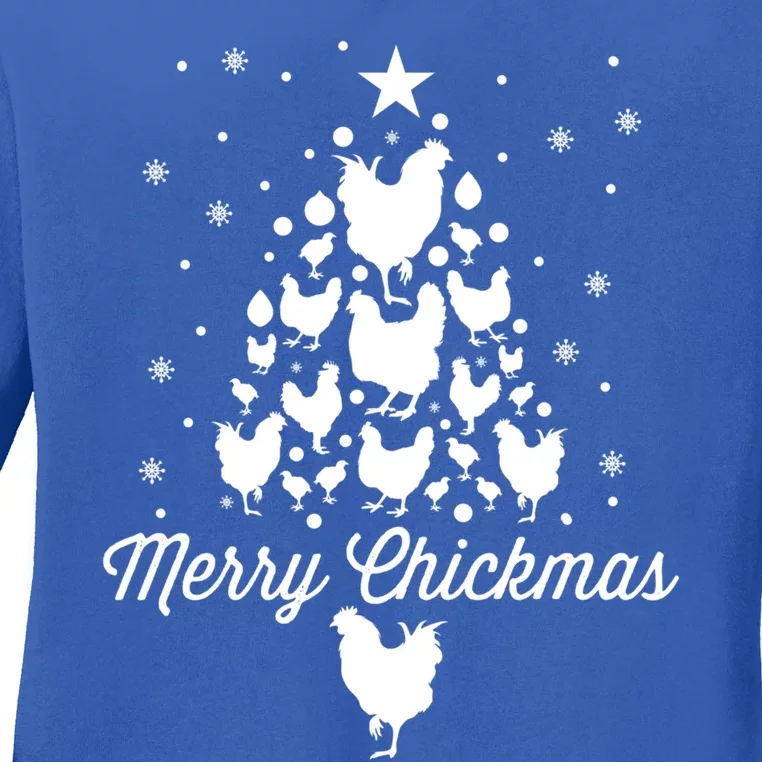 Merry Chickmas Christmas Chicken Tree Funny Poultry Gift Cool Gift Ladies Long Sleeve Shirt