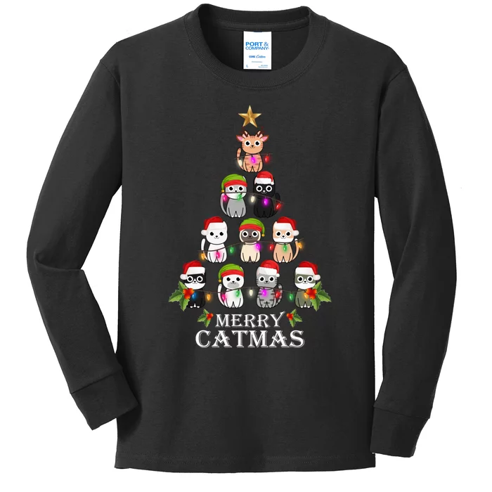 Merry Catmas Christmas Tree Cat Lover Kids Long Sleeve Shirt