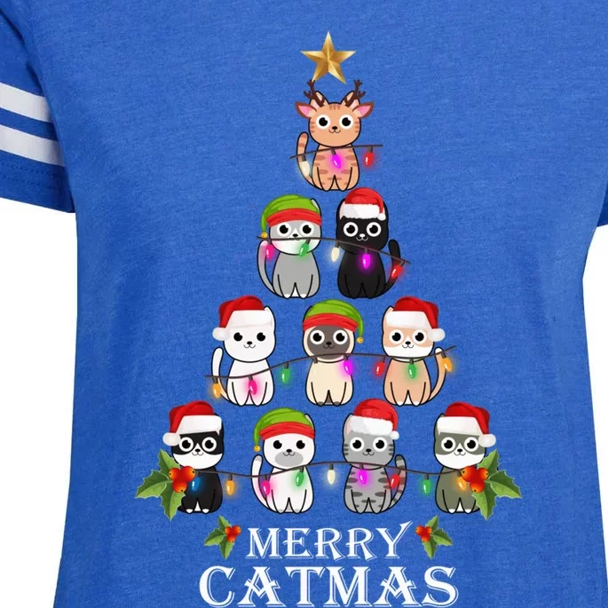 Merry Catmas Christmas Tree Cat Lover Enza Ladies Jersey Football T-Shirt