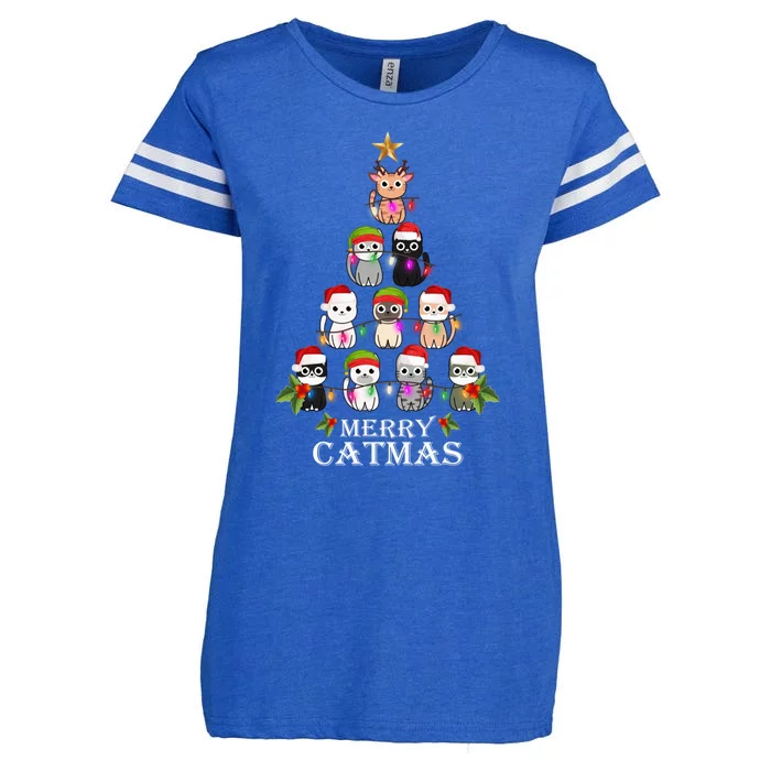 Merry Catmas Christmas Tree Cat Lover Enza Ladies Jersey Football T-Shirt