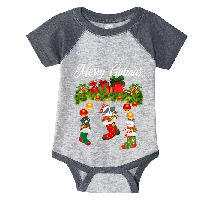 Merry Catmas Christmas Cute Cats In Socks Cat Lover Kid Infant Baby Jersey Bodysuit