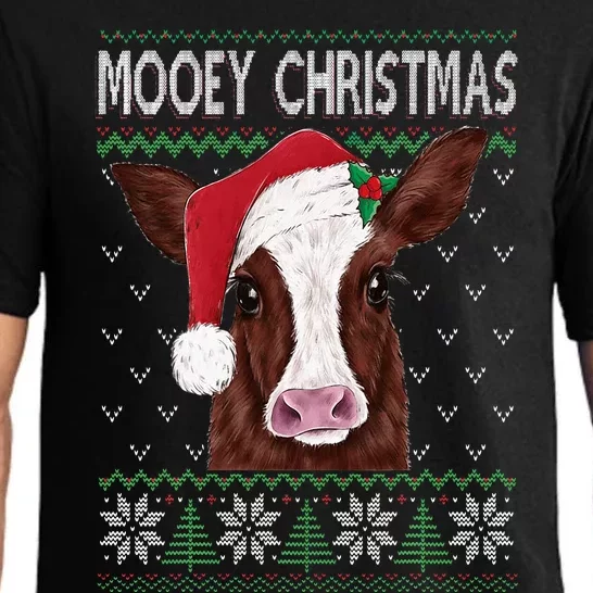 Mooey Christmas Cow Christmas Ugly Sweater Style Pajama Xmas Pajama Set