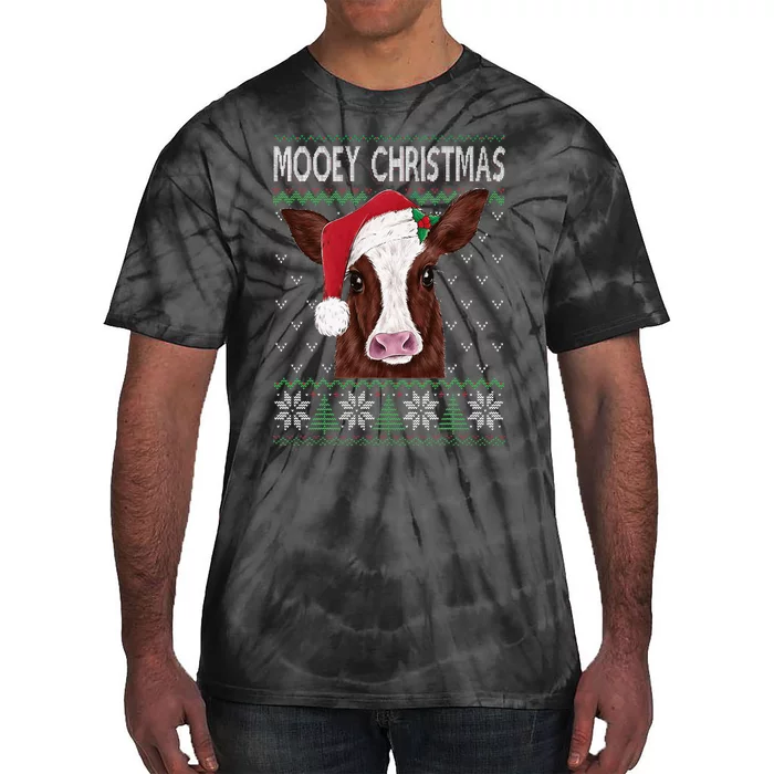 Mooey Christmas Cow Christmas Ugly Sweater Style Pajama Xmas Tie-Dye T-Shirt