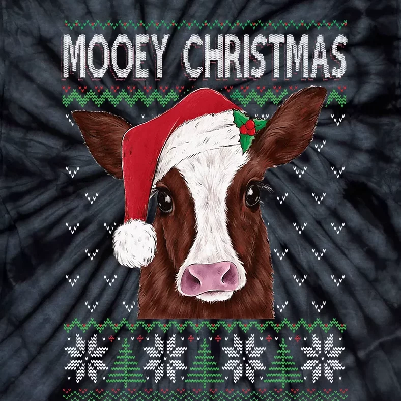 Mooey Christmas Cow Christmas Ugly Sweater Style Pajama Xmas Tie-Dye T-Shirt