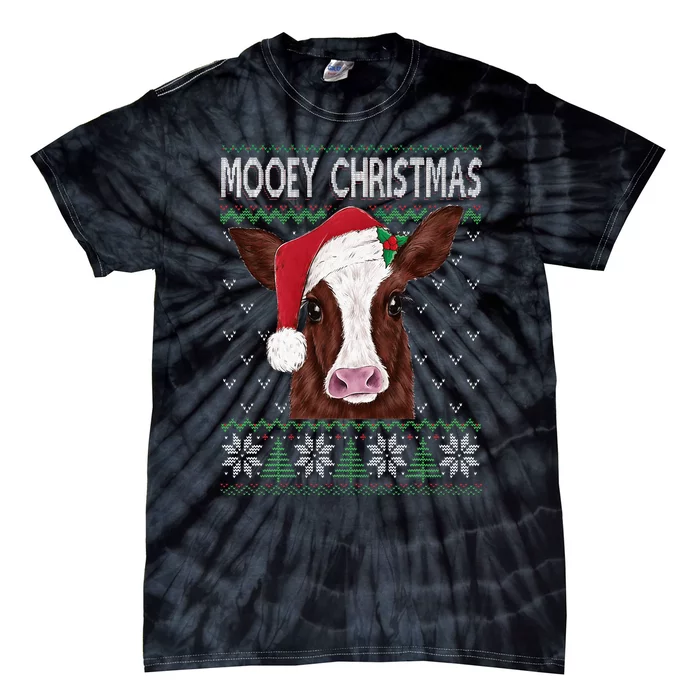 Mooey Christmas Cow Christmas Ugly Sweater Style Pajama Xmas Tie-Dye T-Shirt