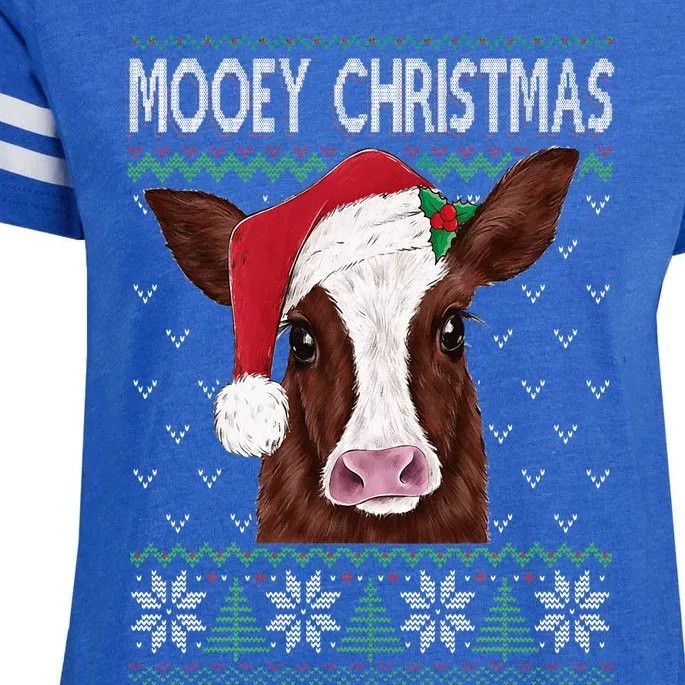 Mooey Christmas Cow Christmas Ugly Sweater Style Pajama Xmas Enza Ladies Jersey Football T-Shirt