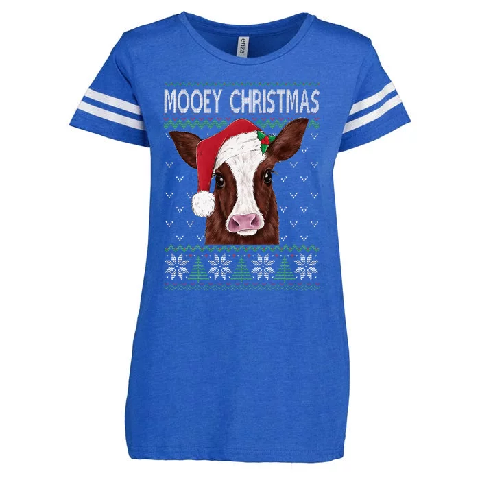 Mooey Christmas Cow Christmas Ugly Sweater Style Pajama Xmas Enza Ladies Jersey Football T-Shirt