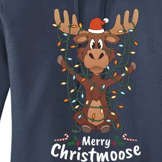 Merry Christmoose Christmas Moose Xmas Tree Lights Gift Women's Pullover Hoodie