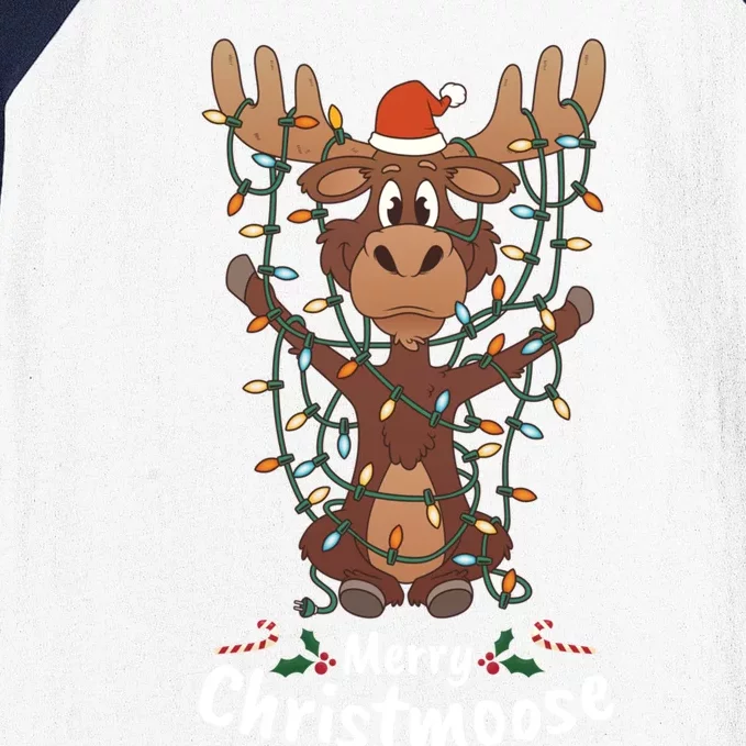 Merry Christmoose Christmas Moose Xmas Tree Lights Gift Baseball Sleeve Shirt