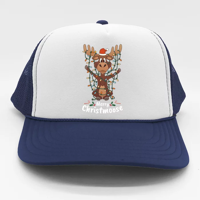 Merry Christmoose Christmas Moose Xmas Tree Lights Gift Trucker Hat