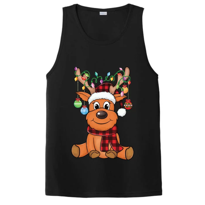 Merry Christmas Cute Reindeer Xmas Family Matching Performance Tank