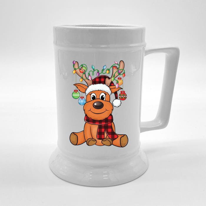 Merry Christmas Cute Reindeer Xmas Family Matching Front & Back Beer Stein