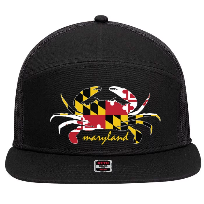 Maryland Crab Cute State Pride Flag 7 Panel Mesh Trucker Snapback Hat