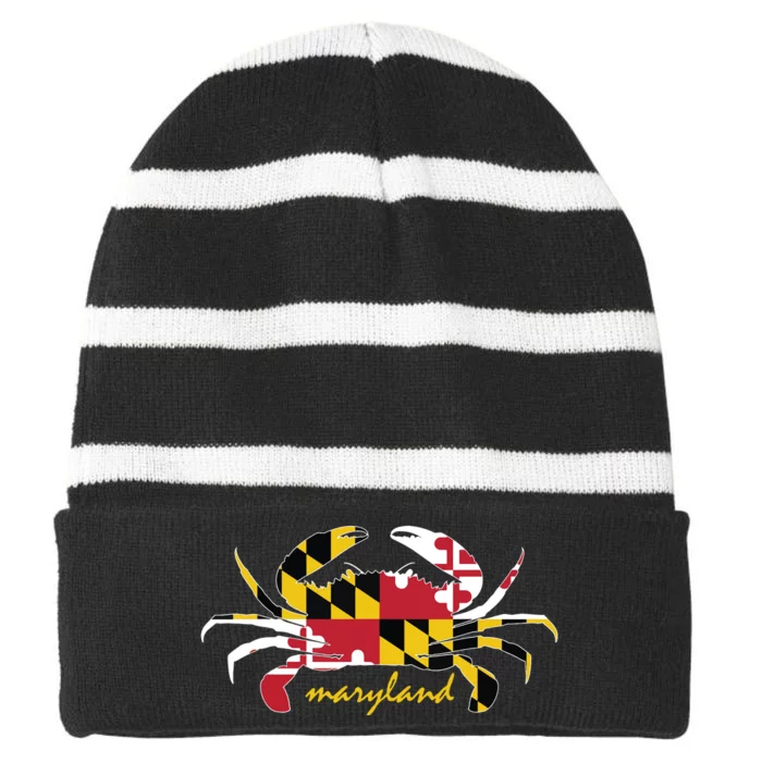 Maryland Crab Cute State Pride Flag Striped Beanie with Solid Band