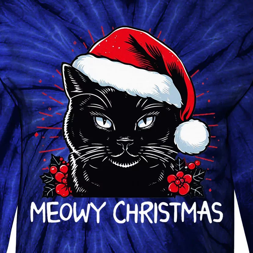 Merry Christmas Celebration Happy Xmas Christmas Black Cat Tie-Dye Long Sleeve Shirt