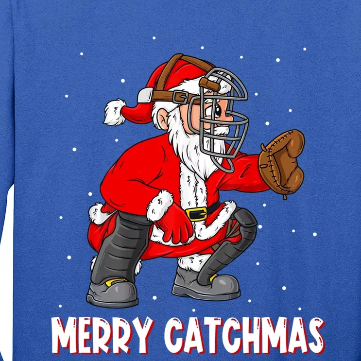 Merry Catchmas Christmas Santa Claus Baseball Catcher Xmas Gift Long Sleeve Shirt