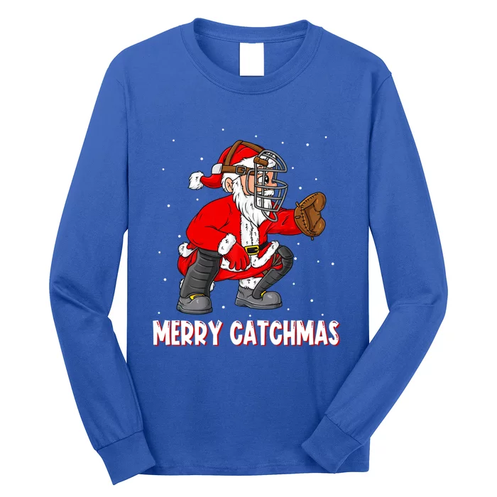 Merry Catchmas Christmas Santa Claus Baseball Catcher Xmas Gift Long Sleeve Shirt