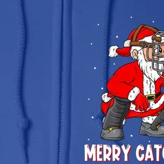 Merry Catchmas Christmas Santa Claus Baseball Catcher Xmas Gift Full Zip Hoodie