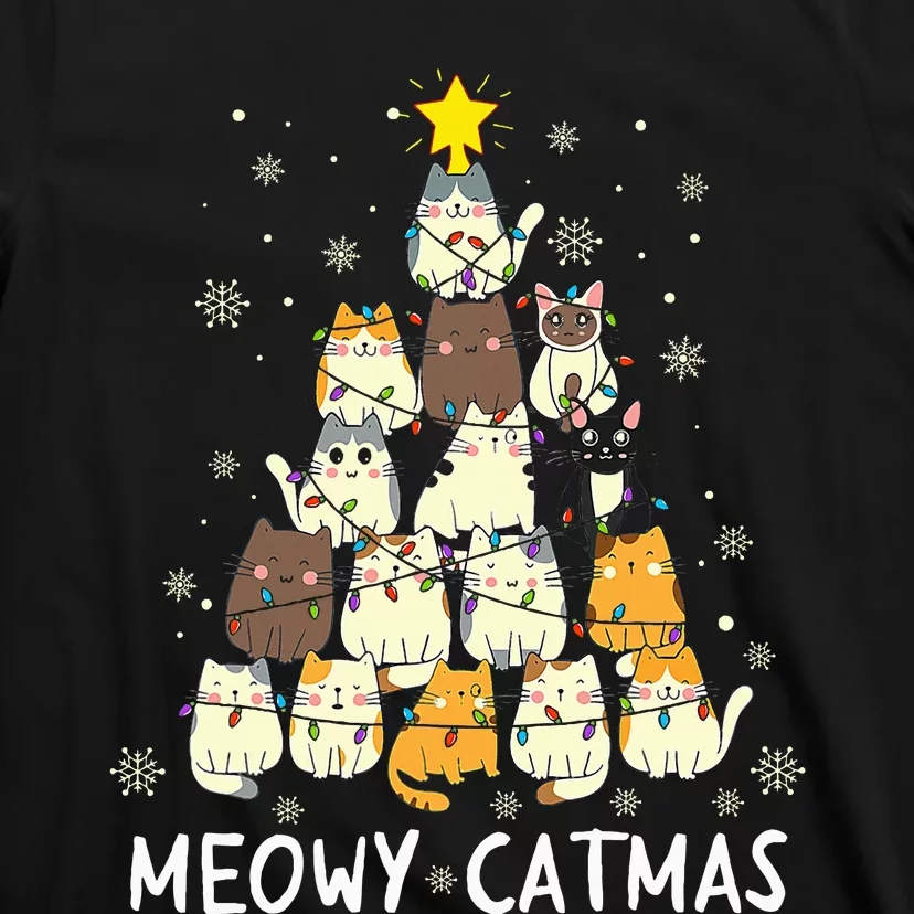 Meowy Catmas Cat Christmas Tree Xmas Funny Santa T-Shirt