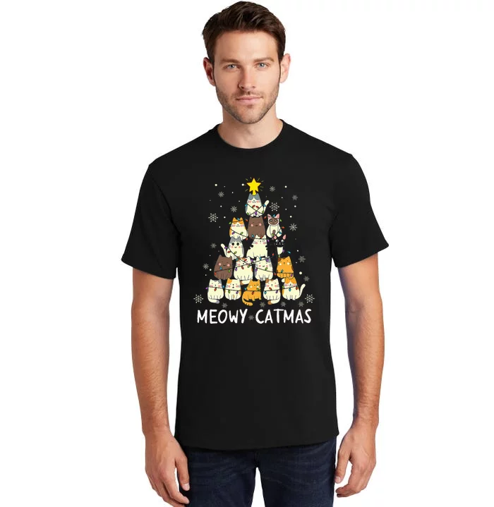 Meowy Catmas Cat Christmas Tree Xmas Funny Santa Tall T-Shirt