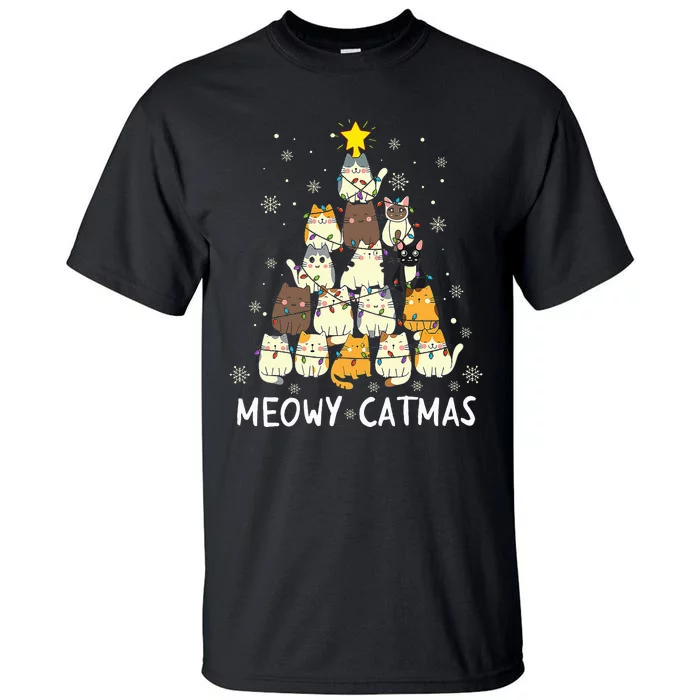 Meowy Catmas Cat Christmas Tree Xmas Funny Santa Tall T-Shirt