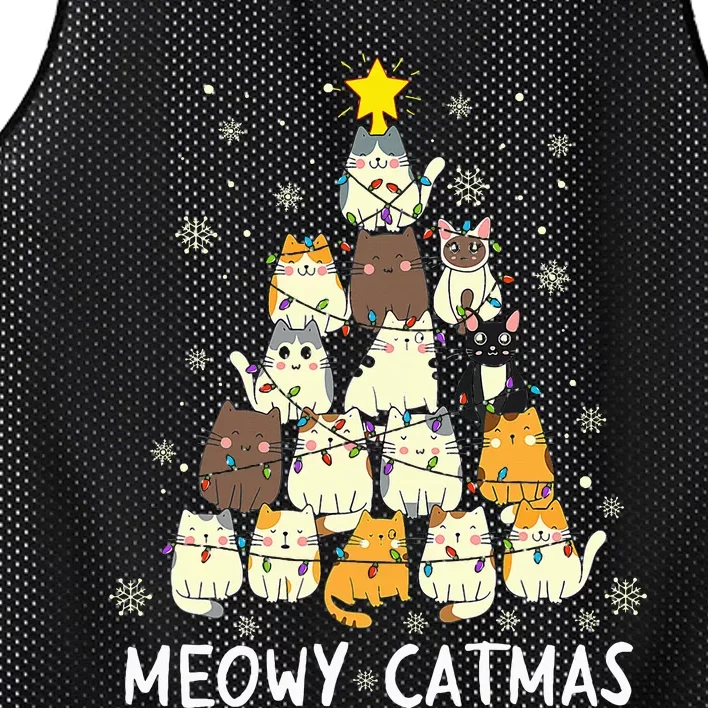 Meowy Catmas Cat Christmas Tree Xmas Funny Santa Mesh Reversible Basketball Jersey Tank