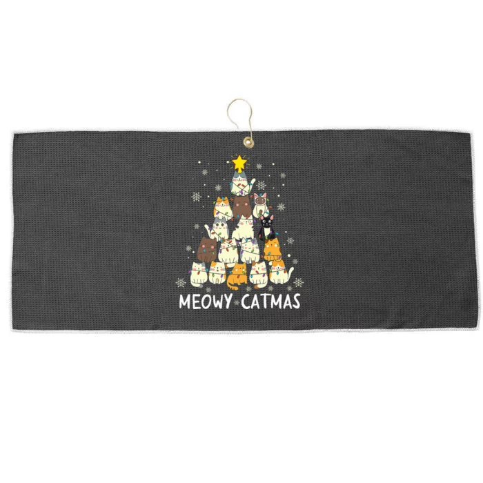 Meowy Catmas Cat Christmas Tree Xmas Funny Santa Large Microfiber Waffle Golf Towel