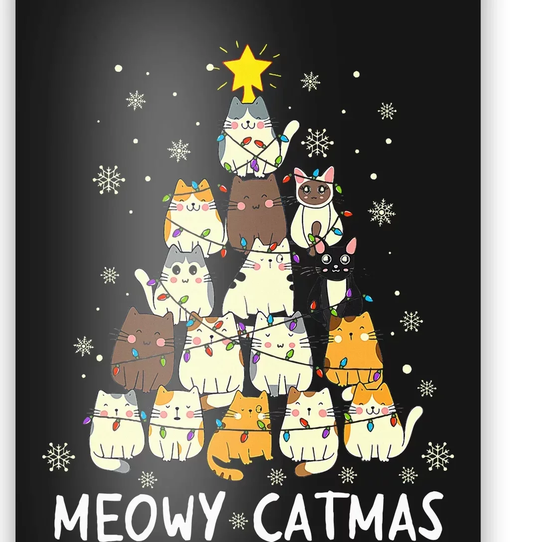 Meowy Catmas Cat Christmas Tree Xmas Funny Santa Poster