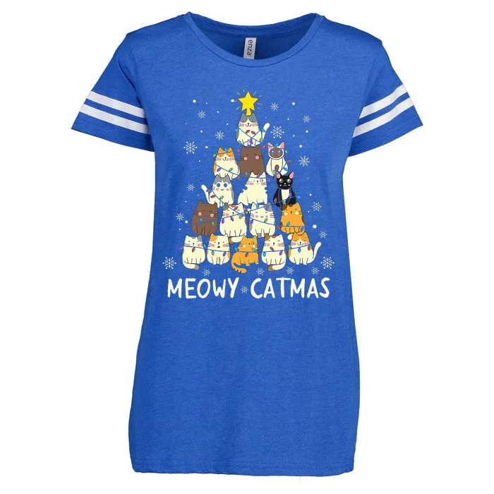 Meowy Catmas Cat Christmas Tree Xmas Funny Santa Enza Ladies Jersey Football T-Shirt