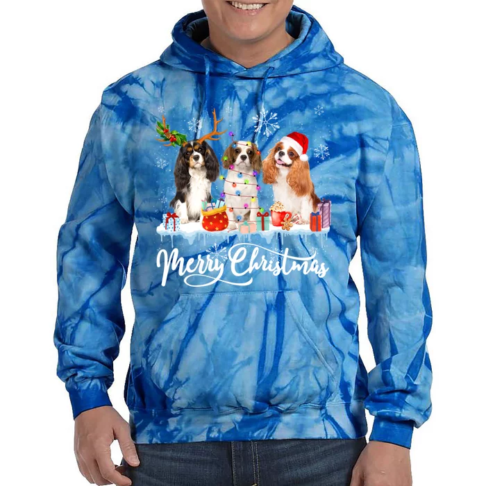 Merry Christmas Cavalier King Charles Spaniel Santa Light Gift Tie Dye Hoodie