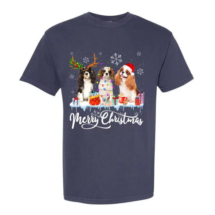 Merry Christmas Cavalier King Charles Spaniel Santa Light Gift Garment-Dyed Heavyweight T-Shirt