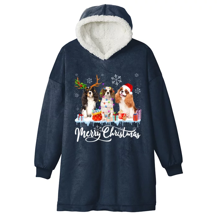 Merry Christmas Cavalier King Charles Spaniel Santa Light Gift Hooded Wearable Blanket