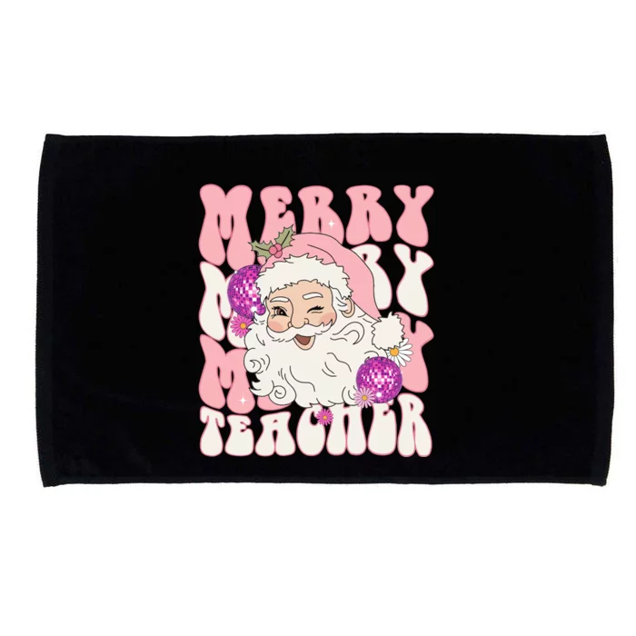 Merry Christmas Cute Teacher Disco Santa Microfiber Hand Towel