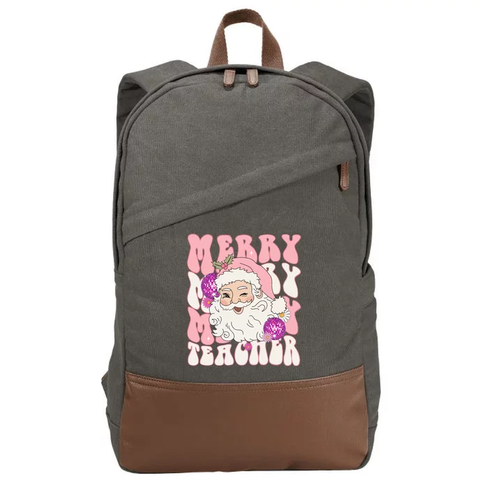 Merry Christmas Cute Teacher Disco Santa Cotton Canvas Backpack