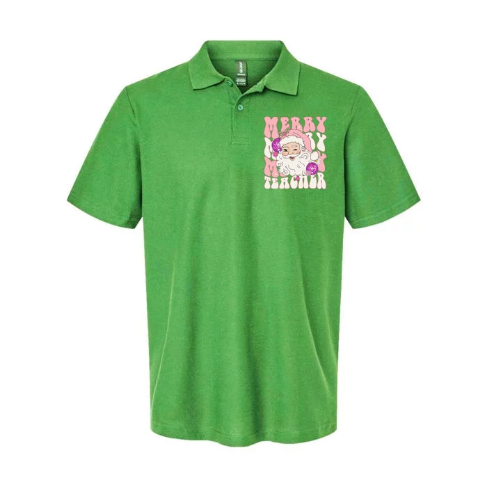 Merry Christmas Cute Teacher Disco Santa Softstyle Adult Sport Polo